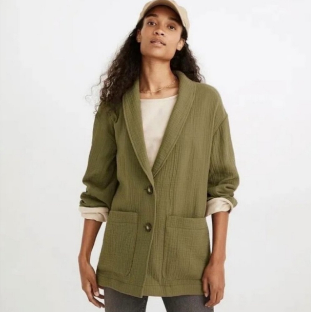 Madewell Lightspun Dorset Blazer Olive Green Large